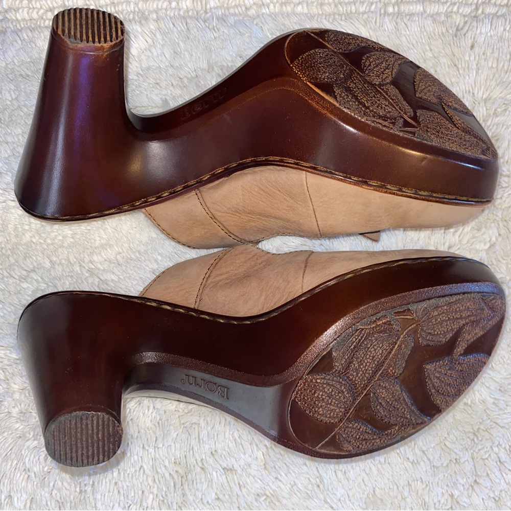 Born Taupe Leather Fringed Slip-On Mules - Picture 3 of 4